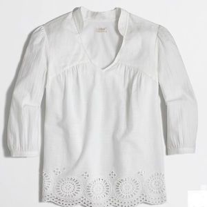 J. Crew Cotton Linen White Eyelit Tunic Blouse Top